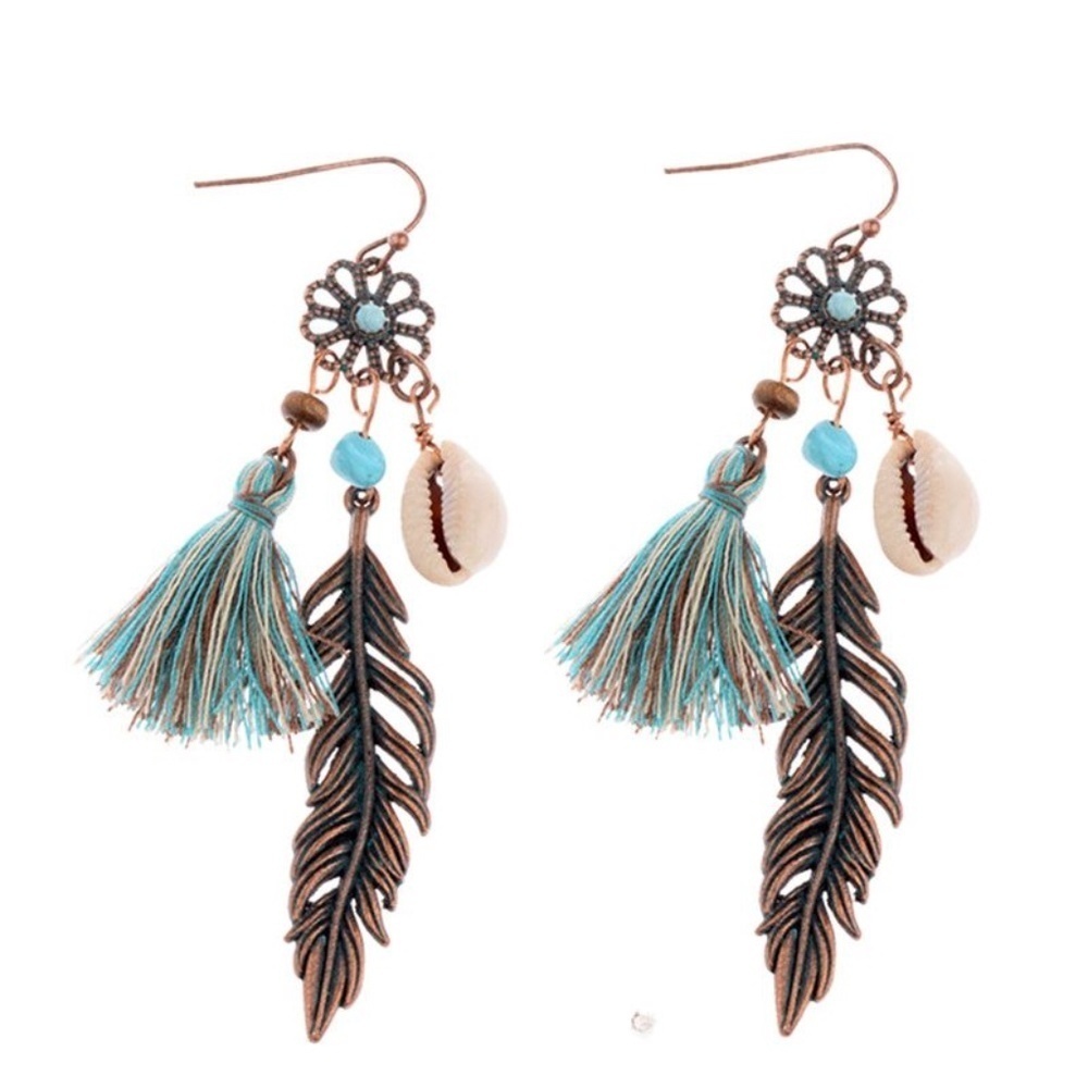 *EVIE* Blue x Brown Fashion Dangle Earrings